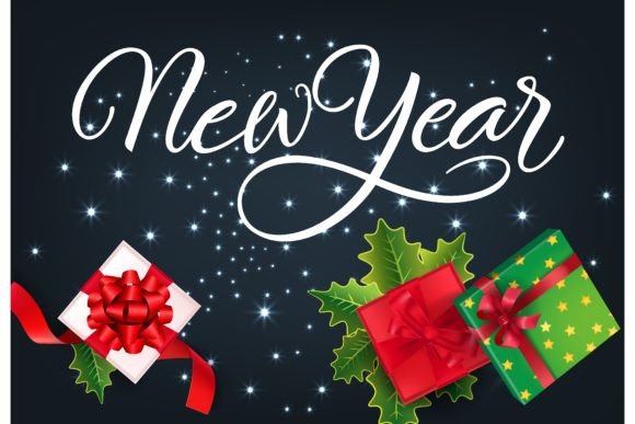 Download New Year Festive Card Design. Gifts, Red - Premium Bundle