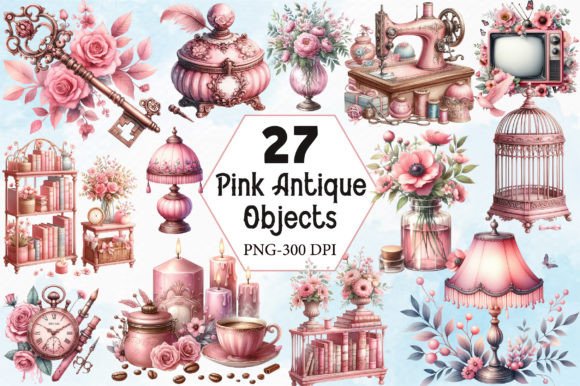 Download Watercolor Pink Antique Objects Clipart - Antique objects Collection