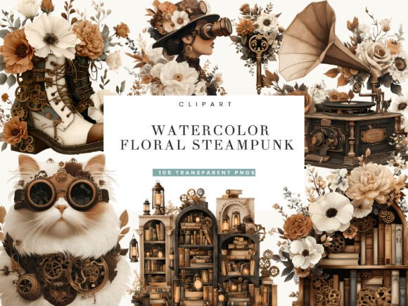 Download Watercolor Floral Steampunk Clipart - Steampunk clipart Collection